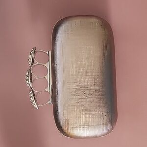 Studded Knuckle Box Clutch Bag in Silver